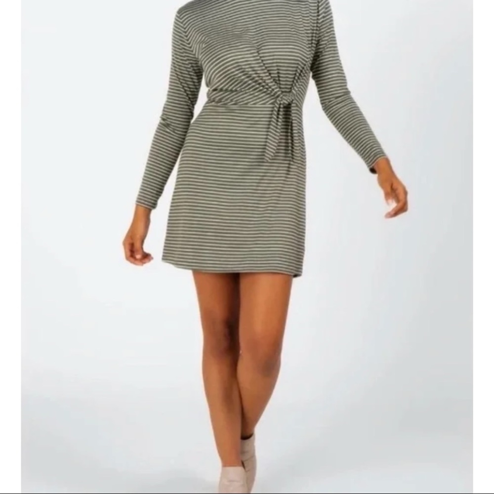 NWT Francesca Long Sleeve Olive Green Dress with White stripes | Alya Dress